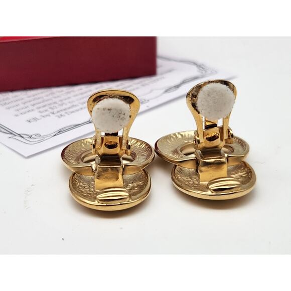 KENNETH JAY LANE Signed KJL Brushed Gold Tone Drop Dangle Clip On Earrings - Picture 5 of 6